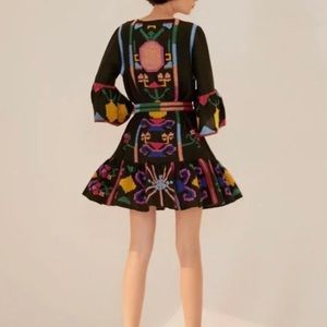 Farm Rio Black Cross Stitch Mini Dress L